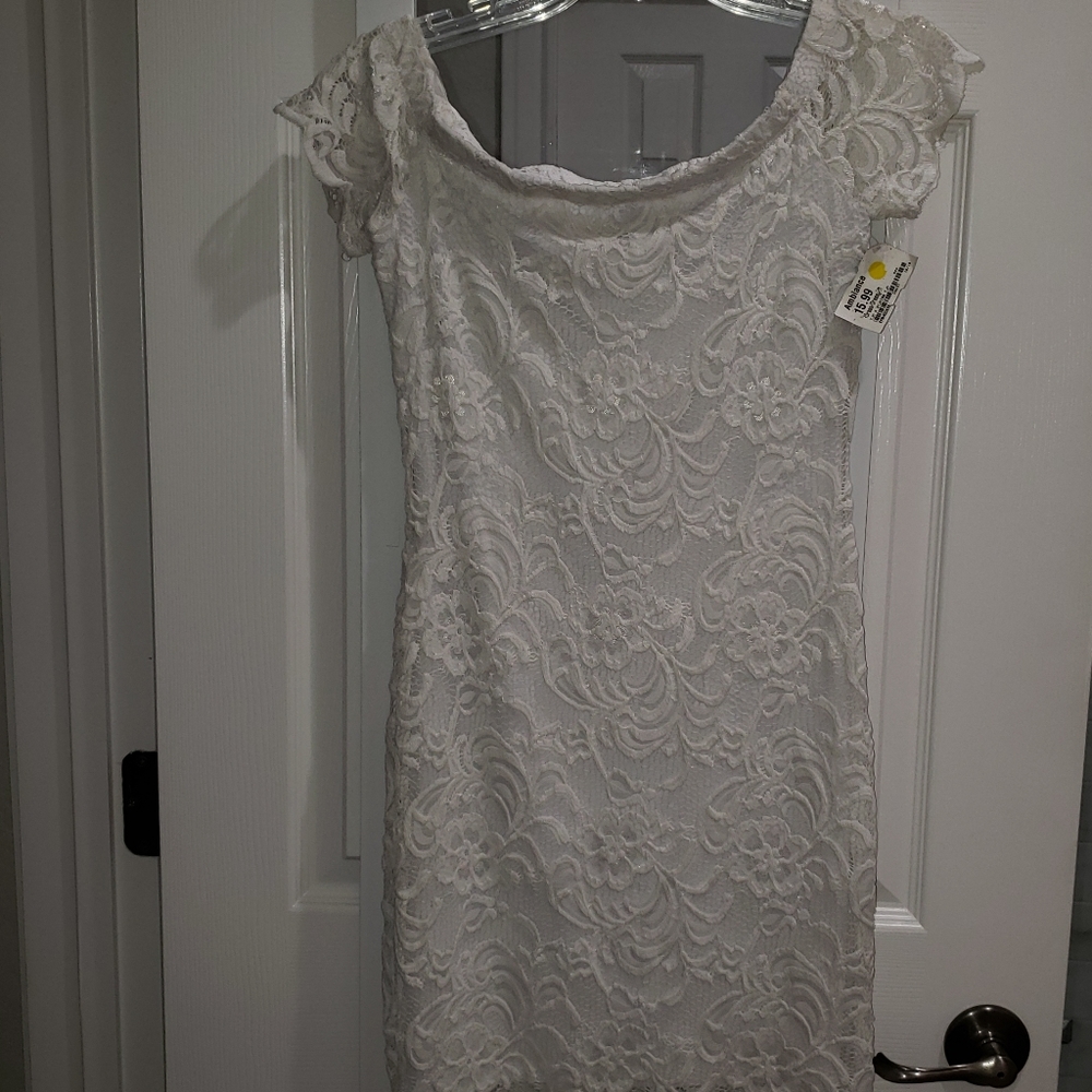 Ambiance White Lace Off the Shoulder Dress Size M